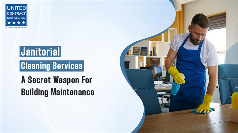 Janitorial cleaning services professional maintaining office space for building upkeep